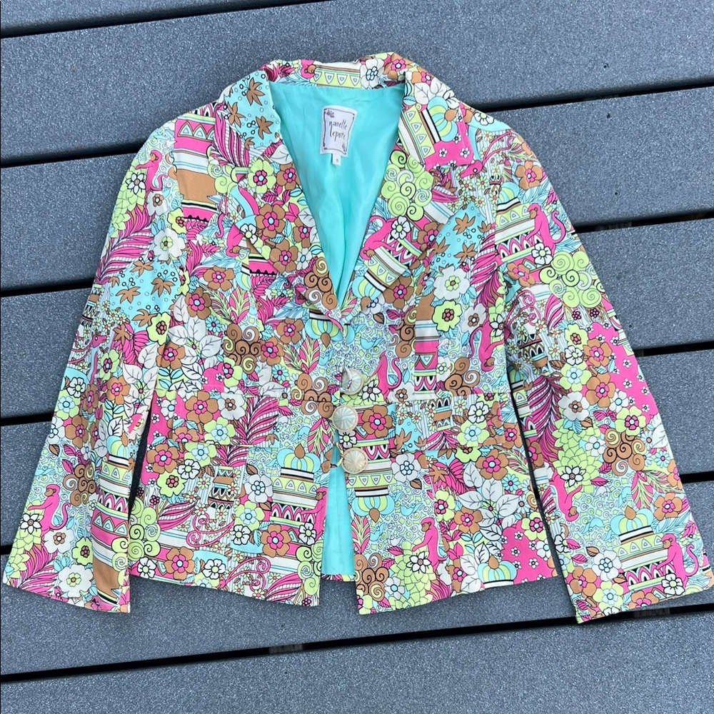 Nanette Lepore Multicolor Floral and Monkey Graphic Blazer